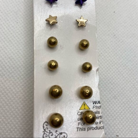 🍭6/$30 Set of 6 TC small gold tone ball and star post stud earrings - Picture 4 of 5